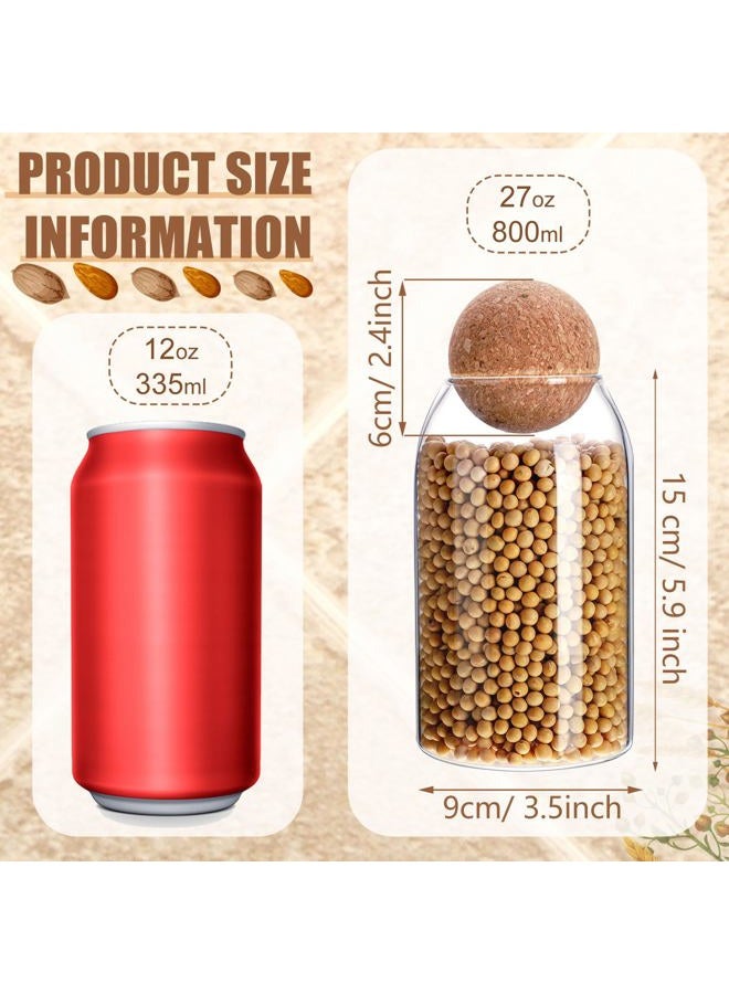Cunhill 3 Pcs Glass Jar Storage Container with Ball Cork Decorative Round Organizer Bottle Sealed Canister Jar with Airtight Seal Wooden Lid for Food Coffee Bean Candy Biscuits Spice(800 ML/ 27 Oz) - Image 4